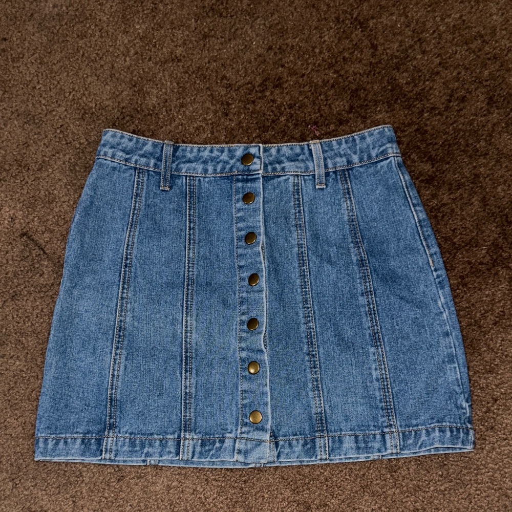 Vintage Denim Button-Front Mini Skirt